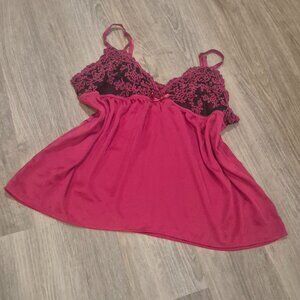Tahari Red Lace Babydoll Top XL